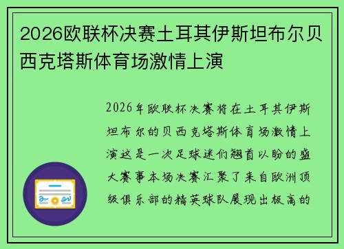 2026欧联杯决赛土耳其伊斯坦布尔贝西克塔斯体育场激情上演