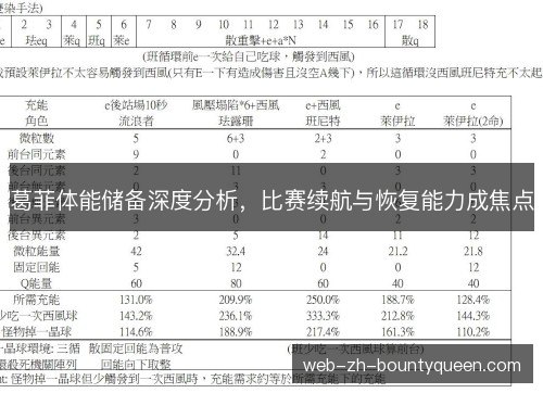 葛菲体能储备深度分析,比赛续航与恢复能力成焦点 葛菲体能储备深度分析,比赛续航与恢复能力成焦点